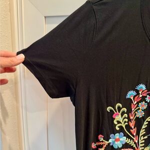 Johnny Was Black Tee with Floral Embroidery
